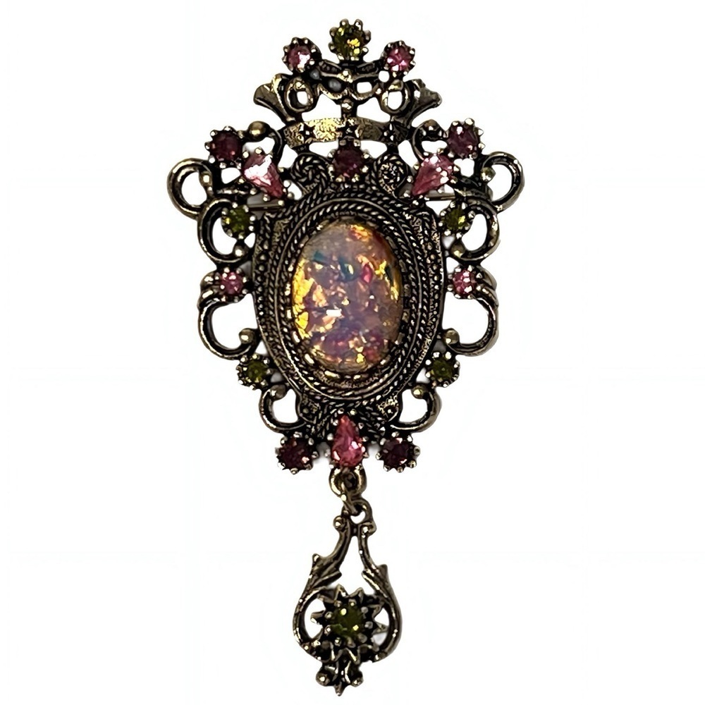 Vintage Sarah Coventry Contessa 1974 Opal Brooch Pendant Pin Signed Book Piece